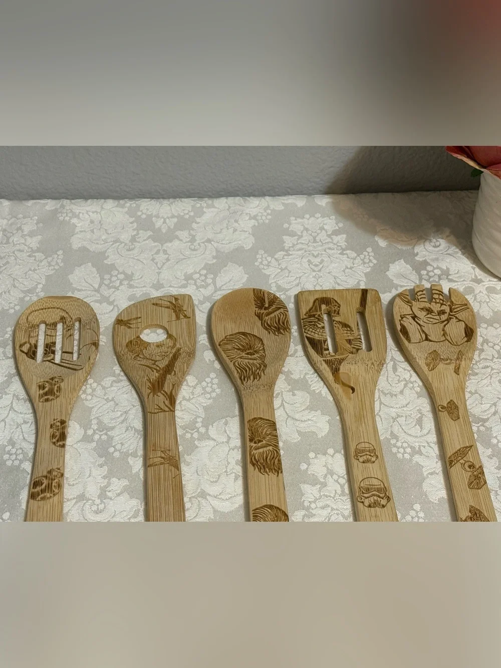 Star Wars Bamboo Wood Decorative Burned Stamped Kitchen Utensil Set Collectible